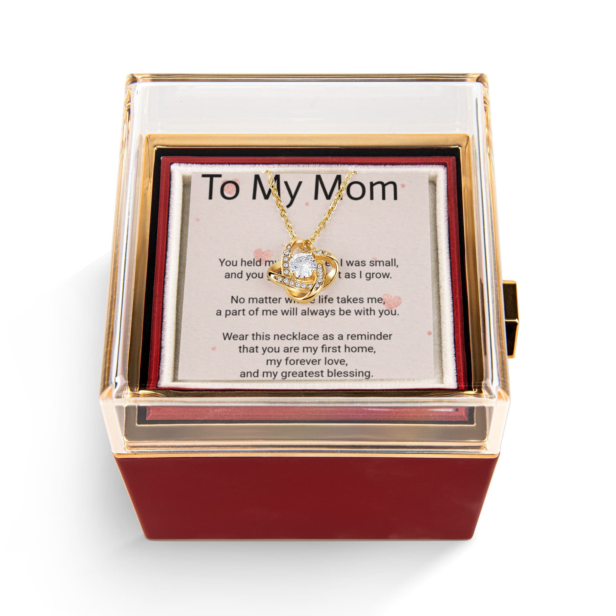 Mother's Day Gift for Mums – Love Knot Necklace & Rotating Rose Box