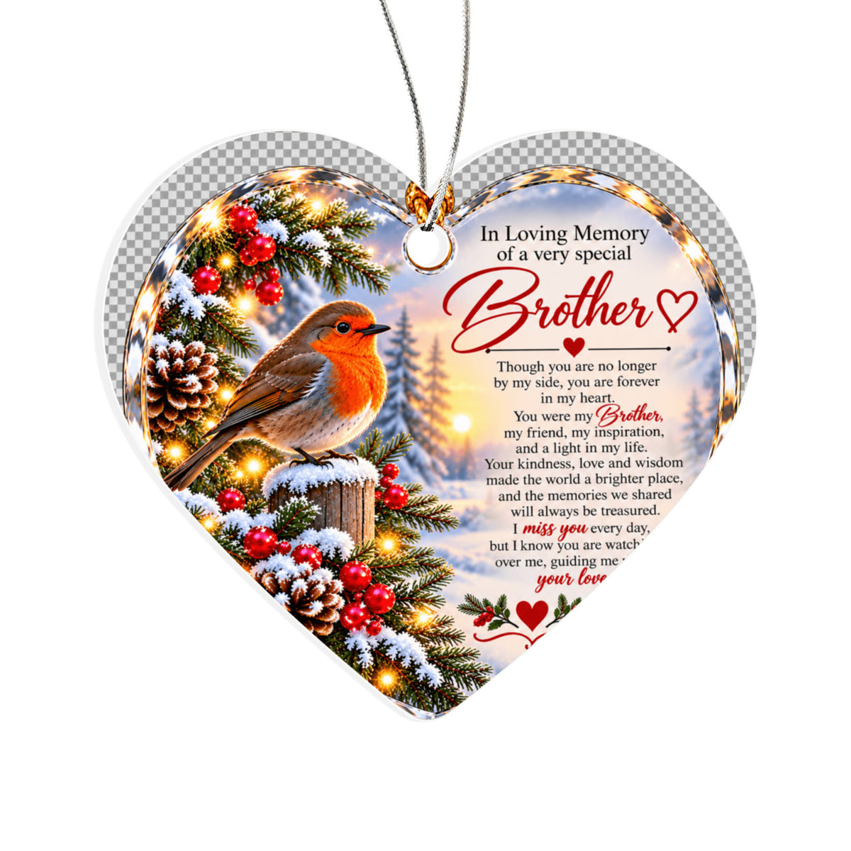Brother Memorial Heart-Shaped Christmas Tree Ornament – In Loving Memory