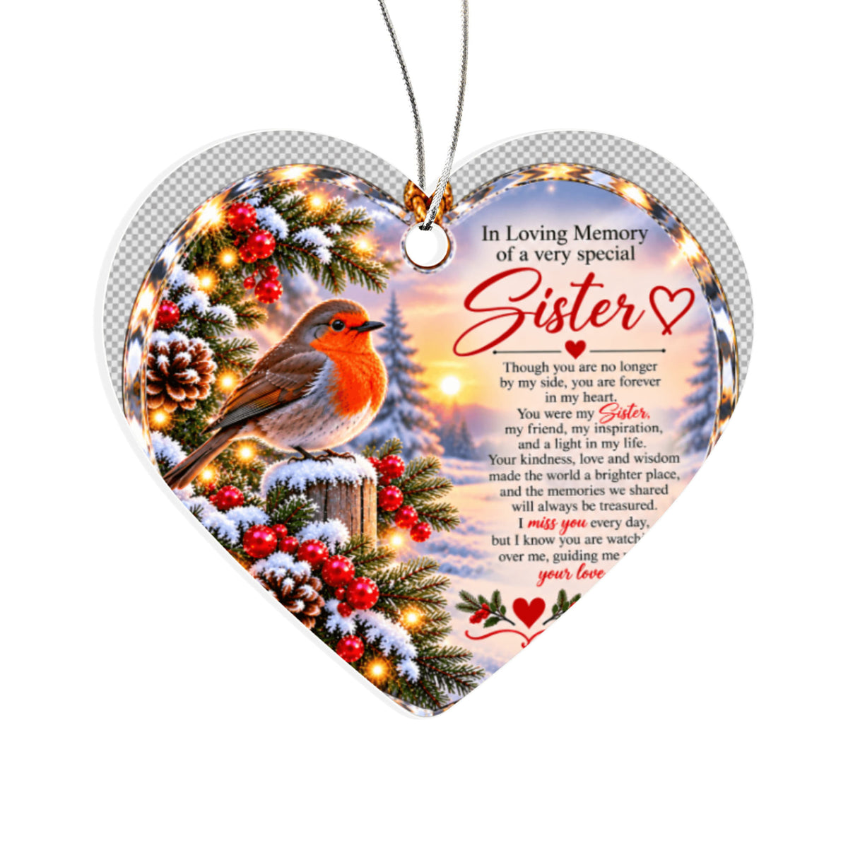 Sister Memorial Heart-Shaped Christmas Tree Ornament – In Loving Memory