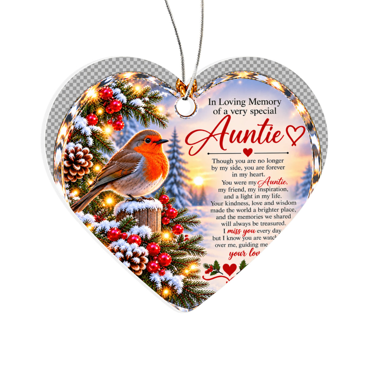 Auntie Memorial Heart-Shaped Christmas Tree Ornament – In Loving Memory