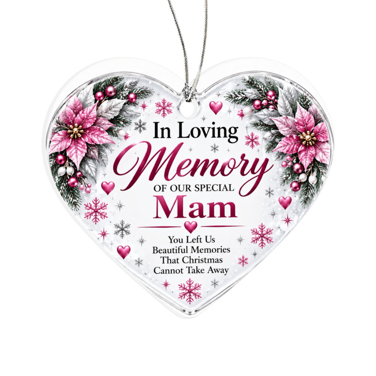 Mam Memorial Heart-Shaped Christmas Tree Ornament – In Loving Memory Keepsake
