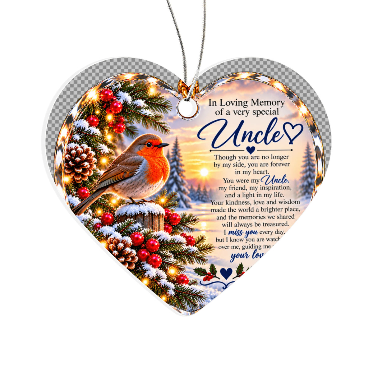 Uncle Memorial Heart-Shaped Christmas Tree Ornament – In Loving Memory