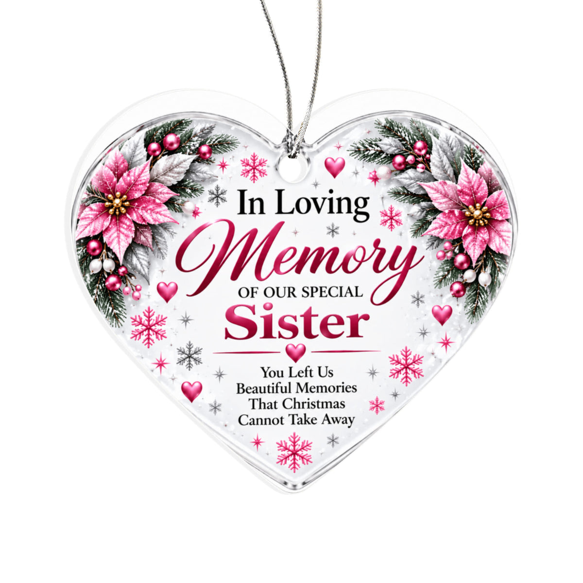 Sister Memorial Heart-Shaped Christmas Tree Ornament – In Loving Memory Keepsake