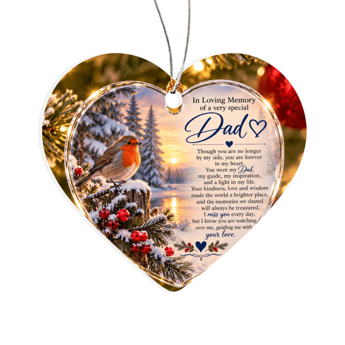 Dads Memorial Heart-Shaped Christmas Tree Ornament – In Loving Memory
