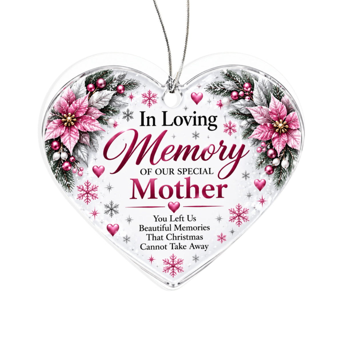 Mother Memorial Heart-Shaped Christmas Tree Ornament – In Loving Memory Keepsake