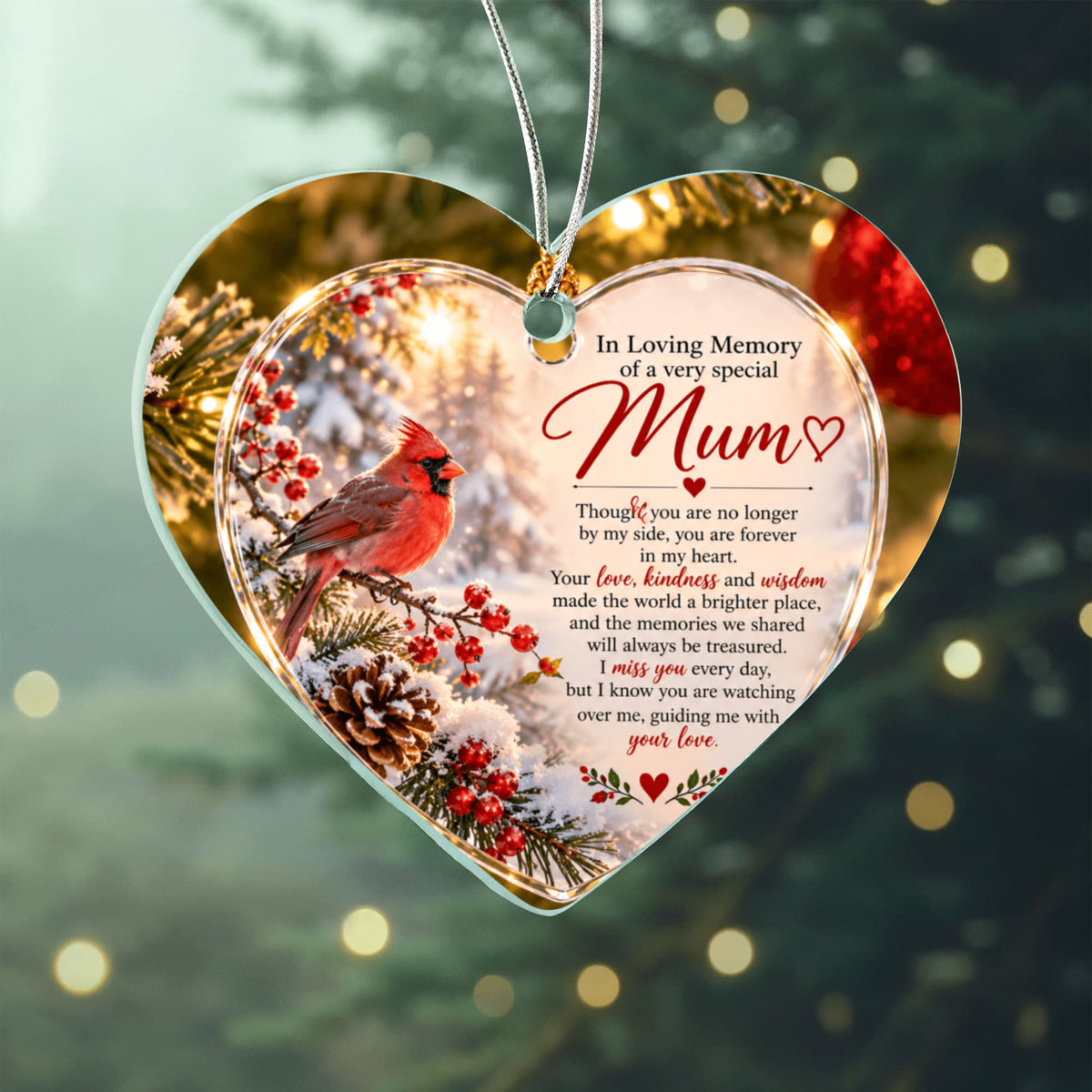 Mum Memorial Heart-Shaped Christmas Tree Ornament – In Loving Memory