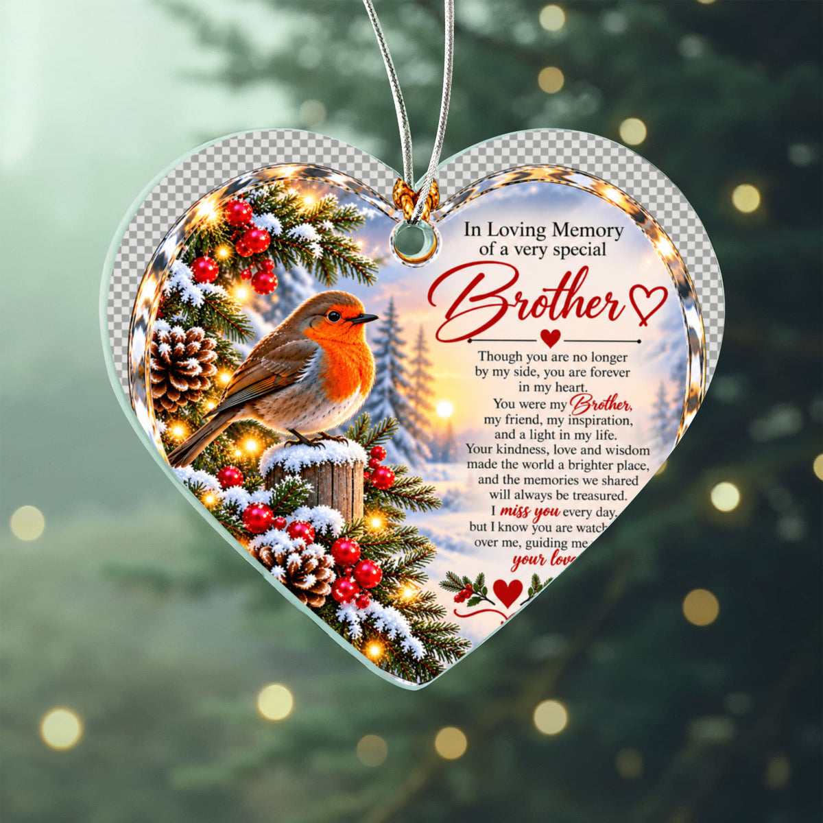 Brother Memorial Heart-Shaped Christmas Tree Ornament – In Loving Memory