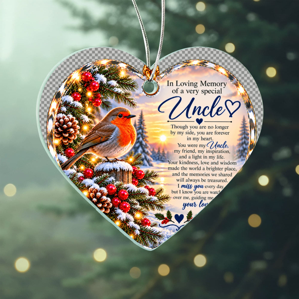 Uncle Memorial Heart-Shaped Christmas Tree Ornament – In Loving Memory