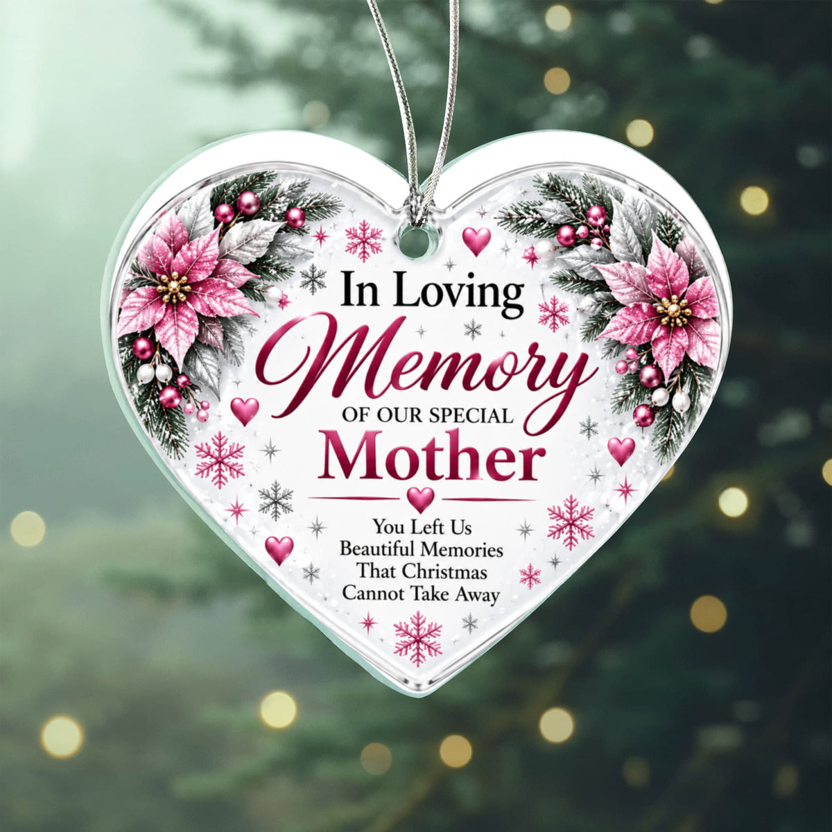 Mother Memorial Heart-Shaped Christmas Tree Ornament – In Loving Memory Keepsake