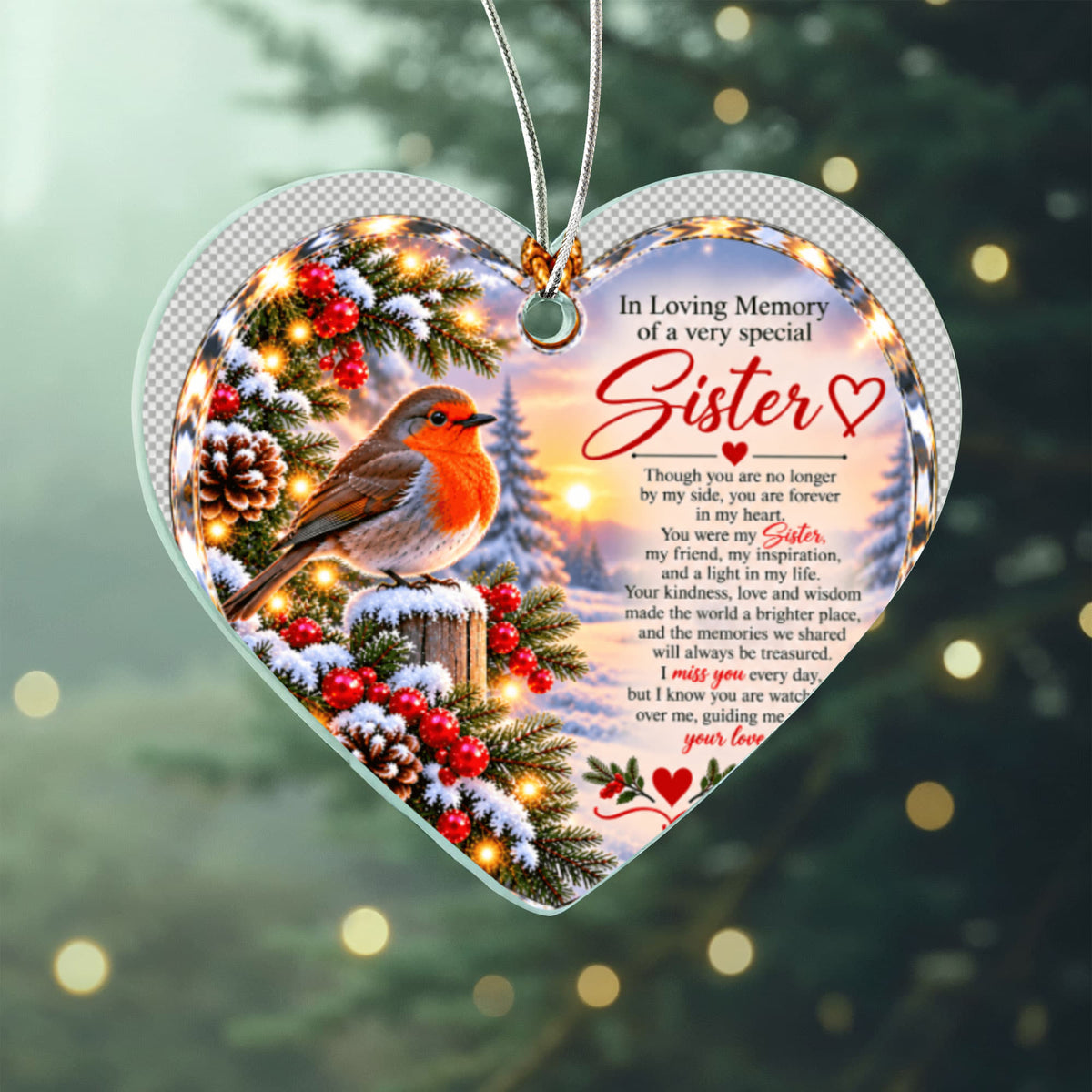 Sister Memorial Heart-Shaped Christmas Tree Ornament – In Loving Memory