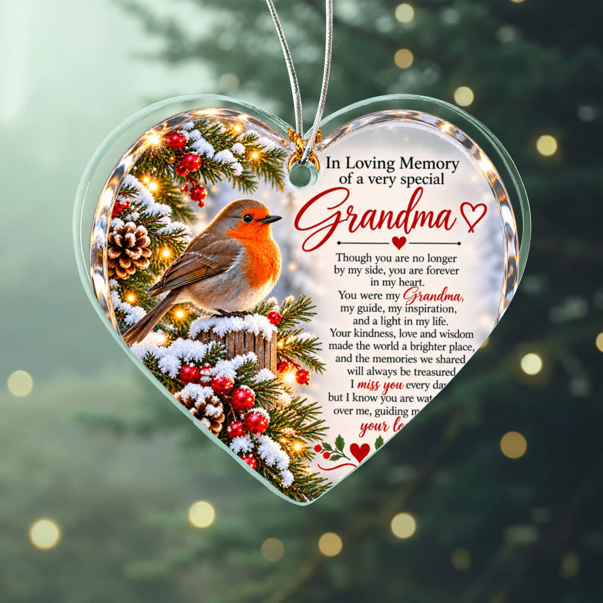 Grandma Memorial Heart-Shaped Christmas Tree Ornament – In Loving Memory