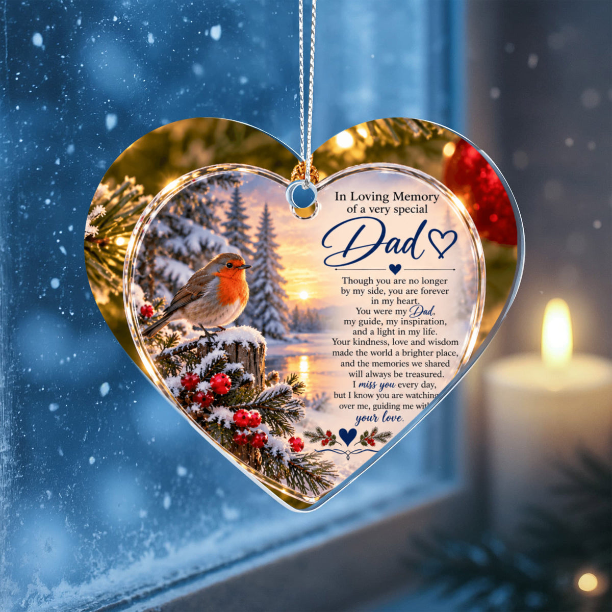 Dads Memorial Heart-Shaped Christmas Tree Ornament – In Loving Memory