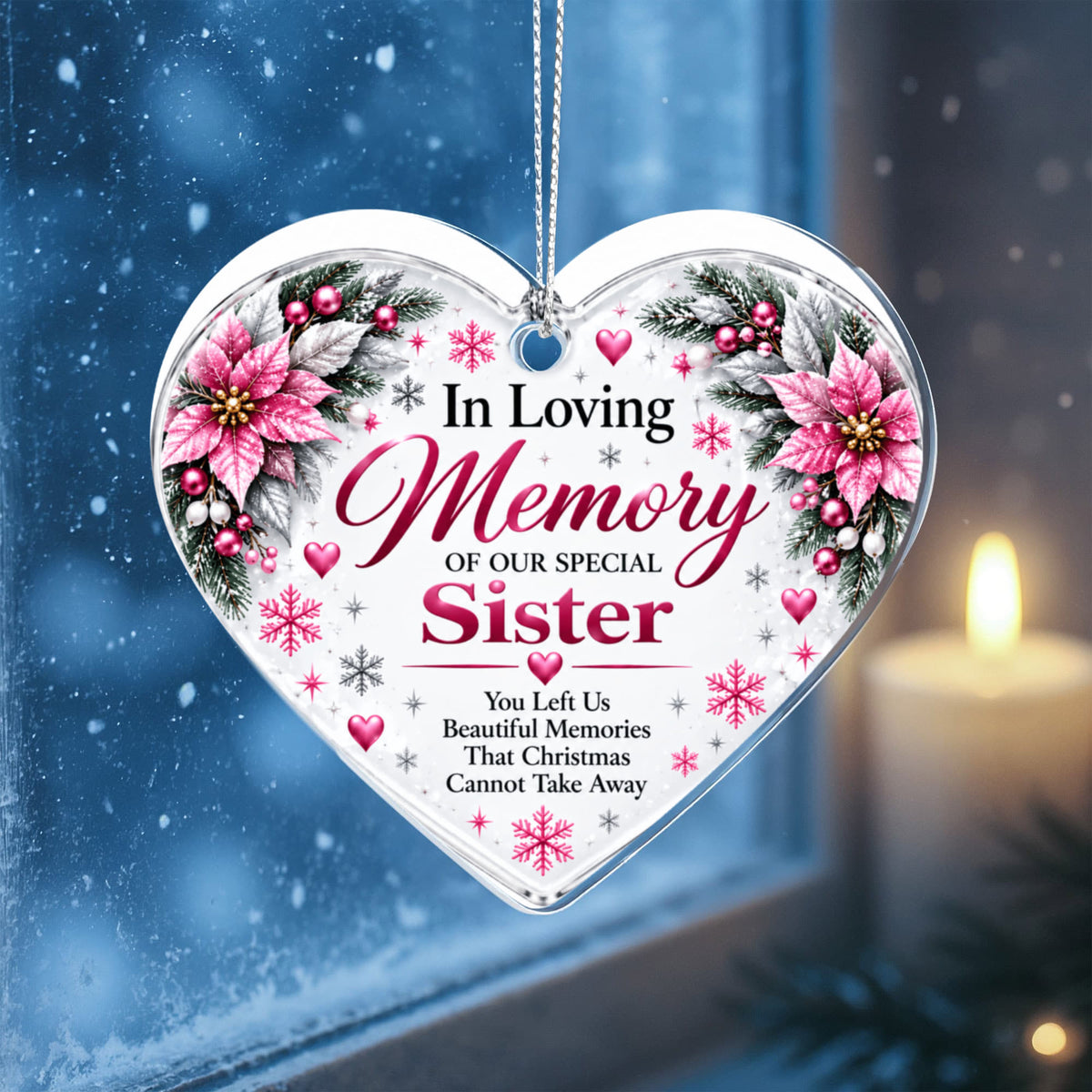 Sister Memorial Heart-Shaped Christmas Tree Ornament – In Loving Memory Keepsake