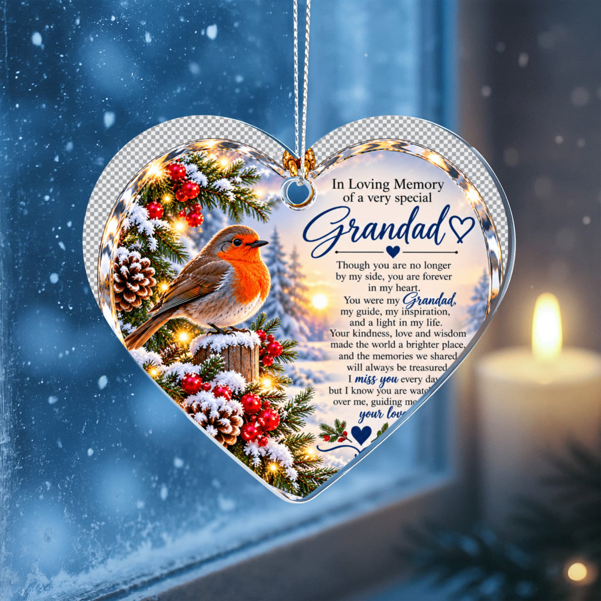 Grandad Memorial Heart-Shaped Christmas Tree Ornament – In Loving Memory