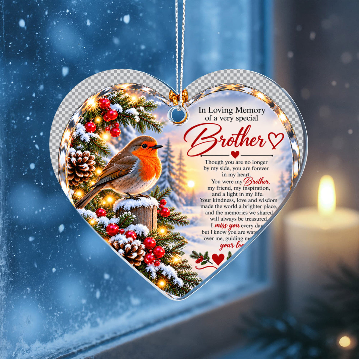 Brother Memorial Heart-Shaped Christmas Tree Ornament – In Loving Memory