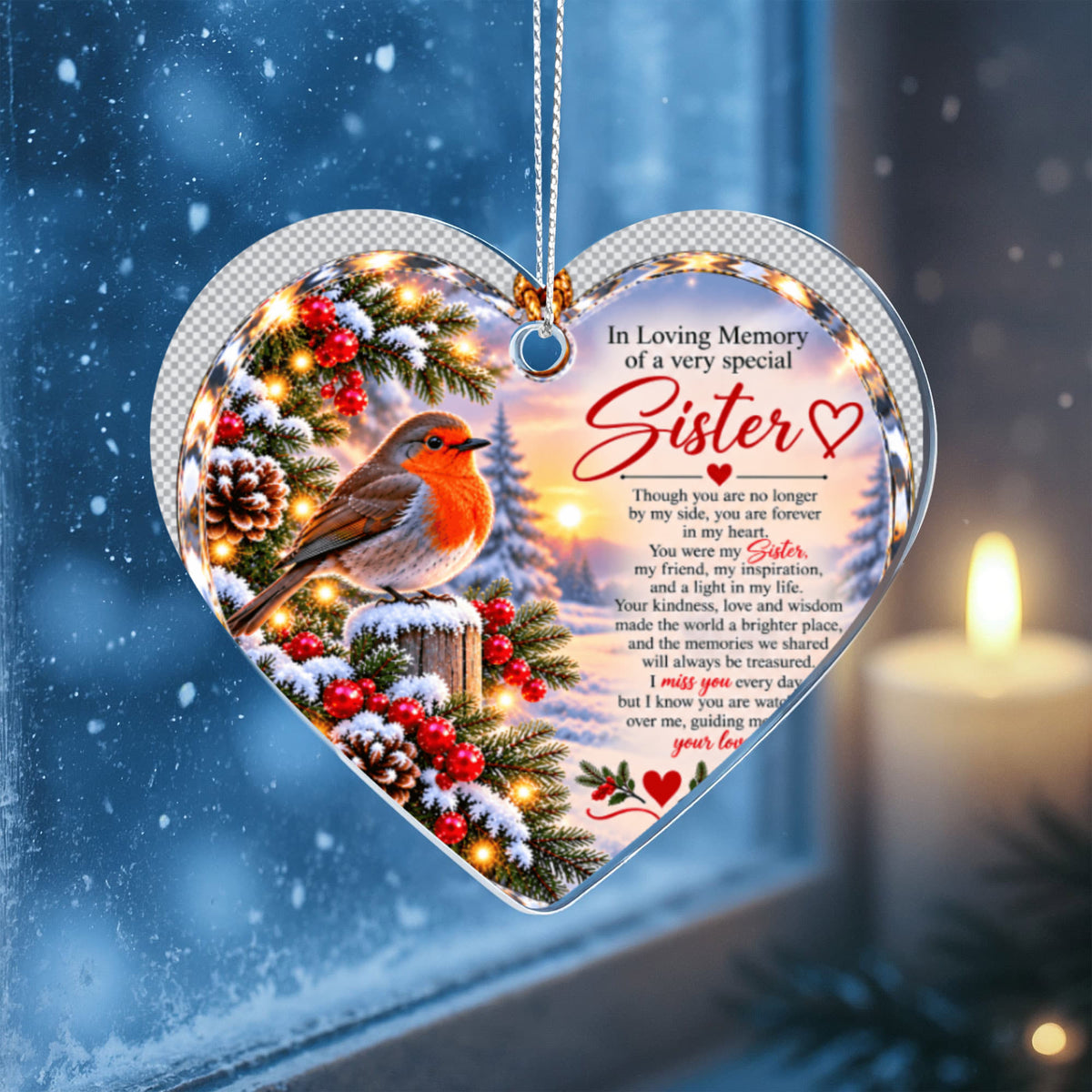 Sister Memorial Heart-Shaped Christmas Tree Ornament – In Loving Memory
