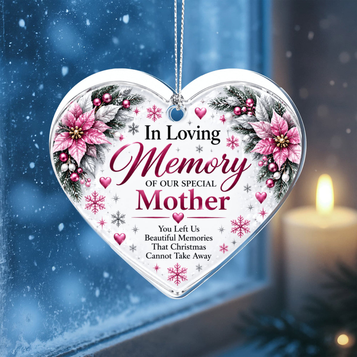 Mother Memorial Heart-Shaped Christmas Tree Ornament – In Loving Memory Keepsake