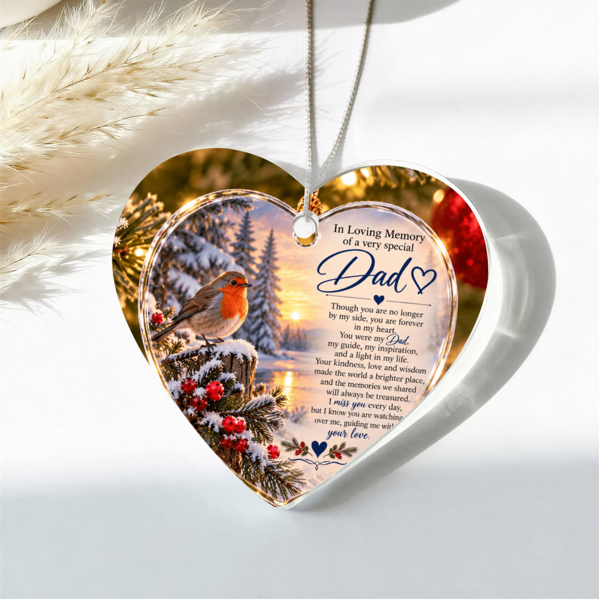 Dads Memorial Heart-Shaped Christmas Tree Ornament – In Loving Memory