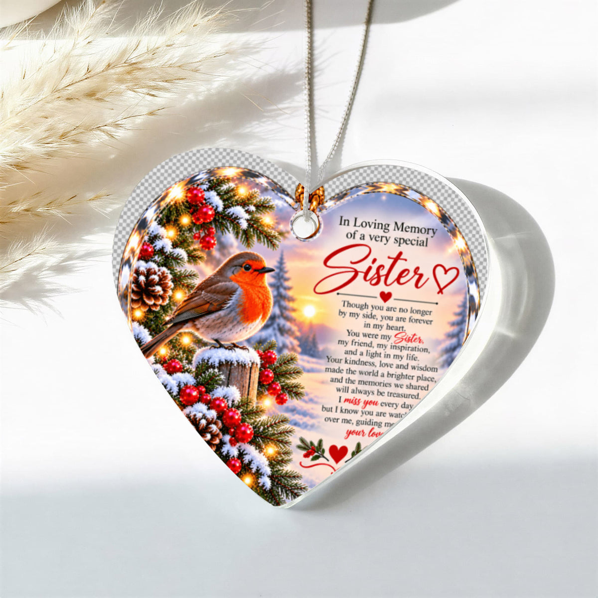 Sister Memorial Heart-Shaped Christmas Tree Ornament – In Loving Memory