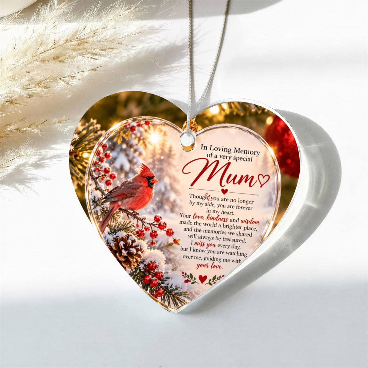 Mum Memorial Heart-Shaped Christmas Tree Ornament – In Loving Memory