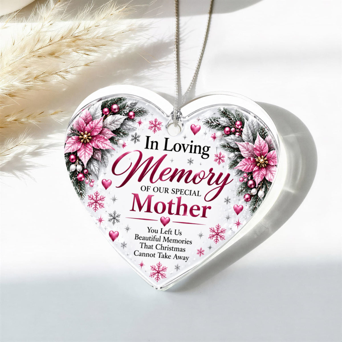 Mother Memorial Heart-Shaped Christmas Tree Ornament – In Loving Memory Keepsake