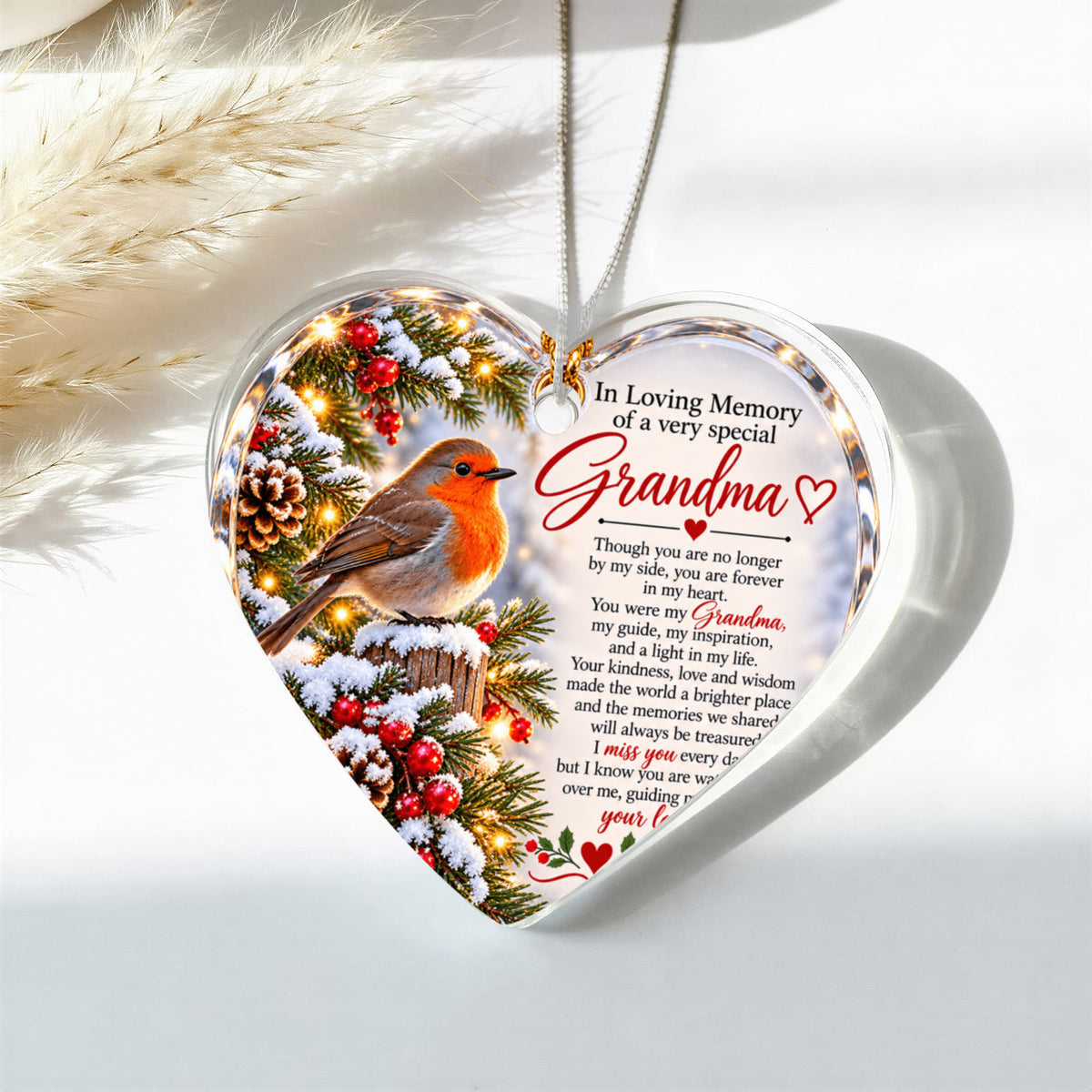 Grandma Memorial Heart-Shaped Christmas Tree Ornament – In Loving Memory