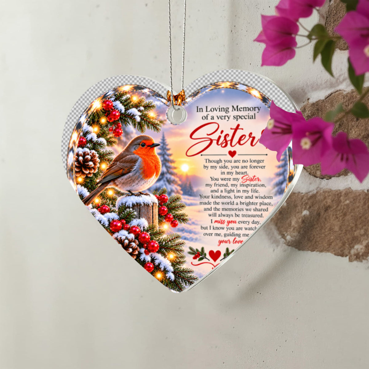 Sister Memorial Heart-Shaped Christmas Tree Ornament – In Loving Memory
