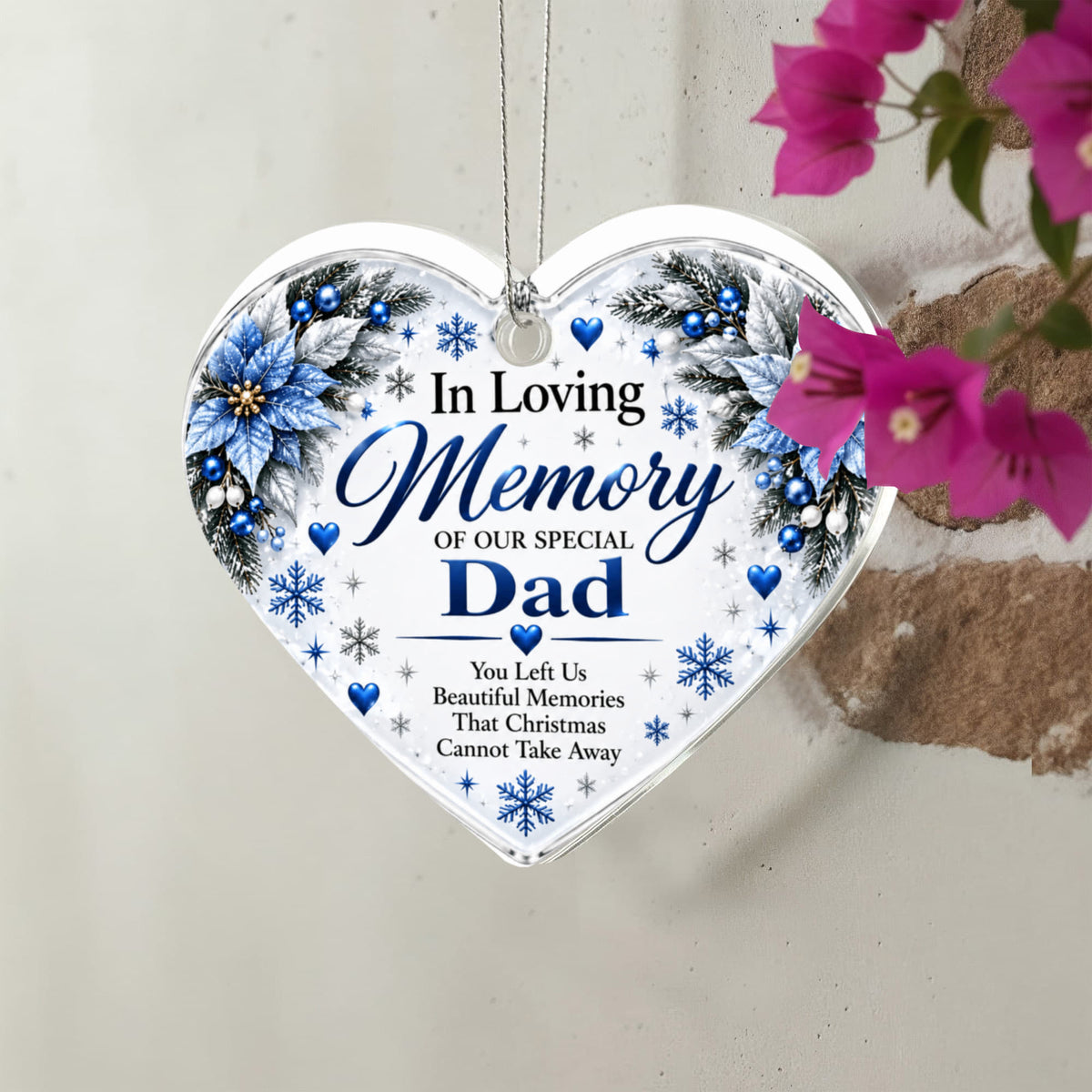 Dad Memorial Heart-Shaped Christmas Tree Ornament – In Loving Memory Keepsake