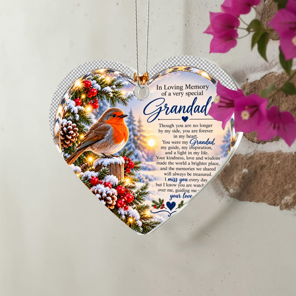 Grandad Memorial Heart-Shaped Christmas Tree Ornament – In Loving Memory