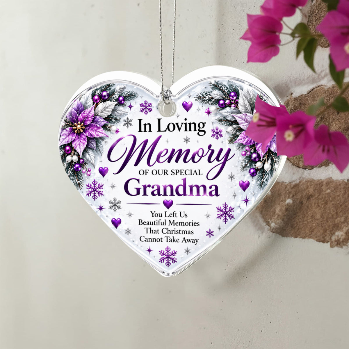 Grandma Memorial Heart Christmas Tree Ornament – In Loving Memory Keepsake