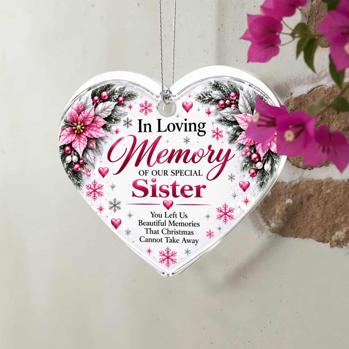 Sister Memorial Heart-Shaped Christmas Tree Ornament – In Loving Memory Keepsake