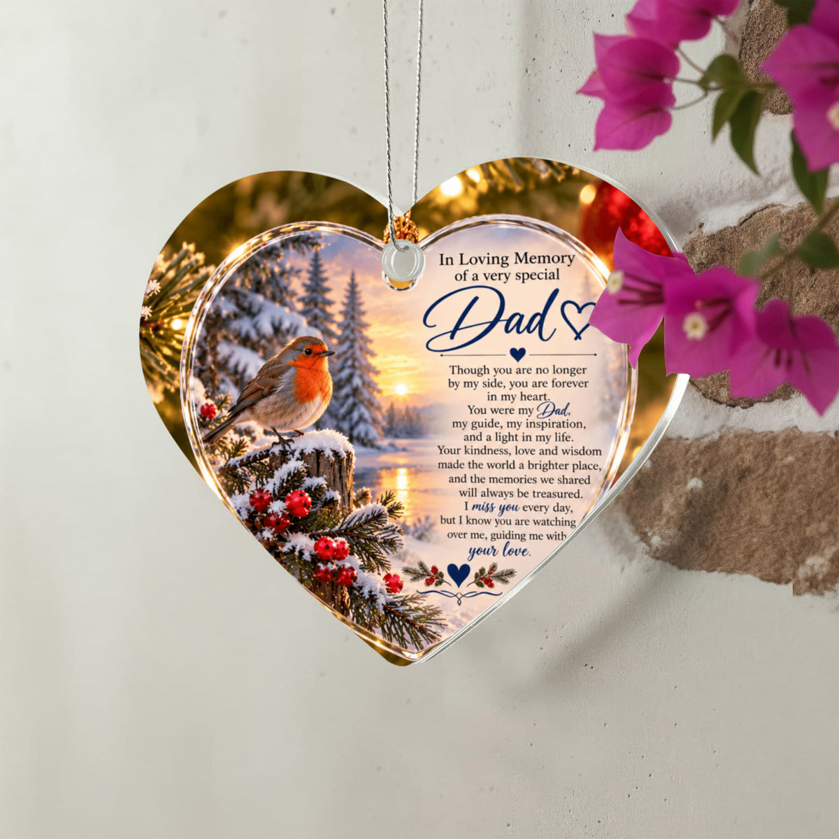 Dads Memorial Heart-Shaped Christmas Tree Ornament – In Loving Memory