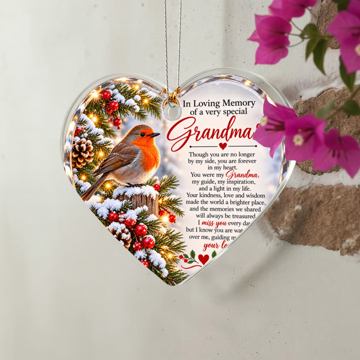 Grandma Memorial Heart-Shaped Christmas Tree Ornament – In Loving Memory