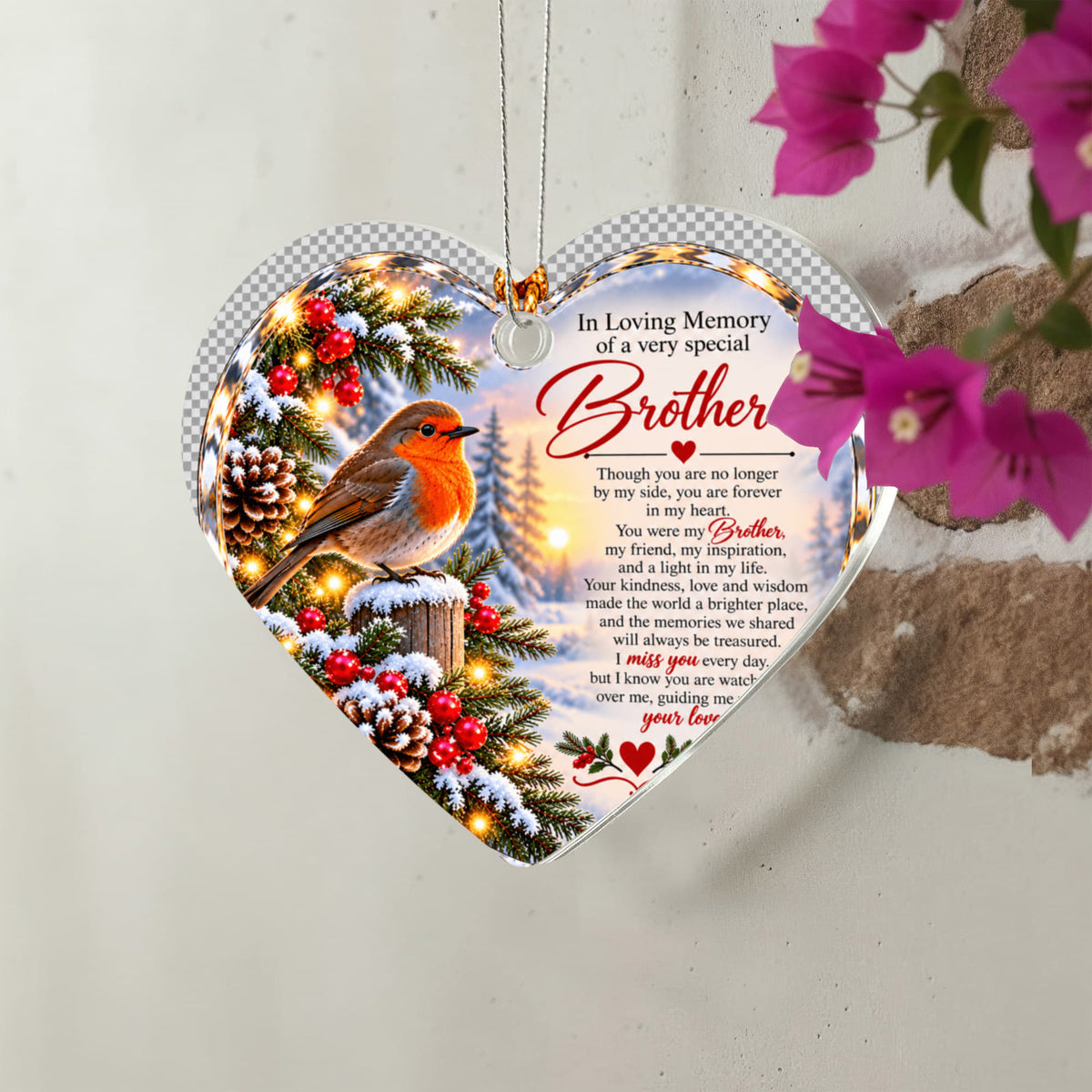 Brother Memorial Heart-Shaped Christmas Tree Ornament – In Loving Memory