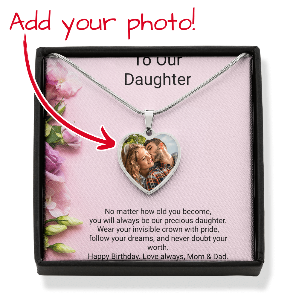 Daughter's Birthday Heart Necklace with Photo Upload | Personalised Keepsake Gift