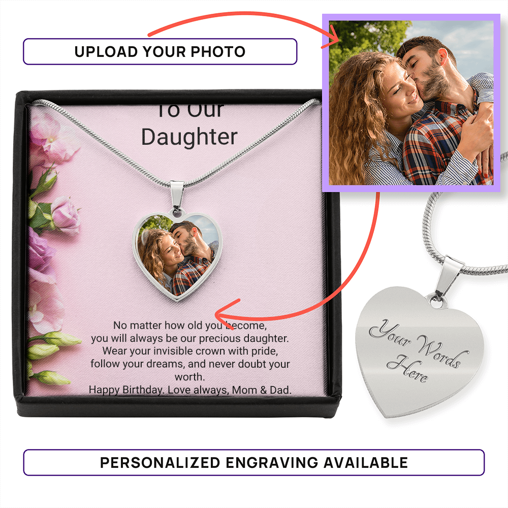 Daughter's Birthday Heart Necklace with Photo Upload | Personalised Keepsake Gift