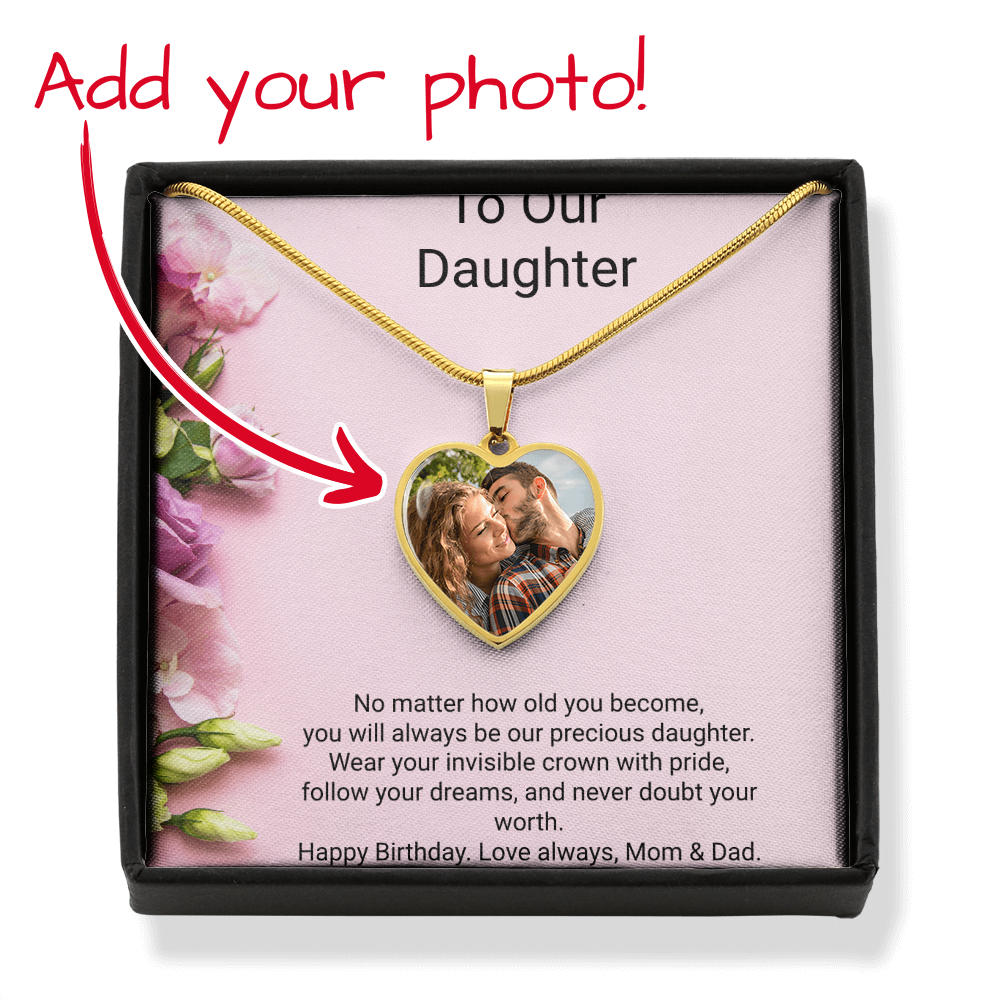 Daughter's Birthday Heart Necklace with Photo Upload | Personalised Keepsake Gift