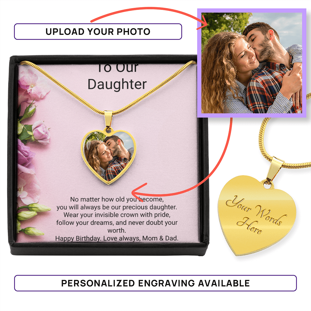 Daughter's Birthday Heart Necklace with Photo Upload | Personalised Keepsake Gift