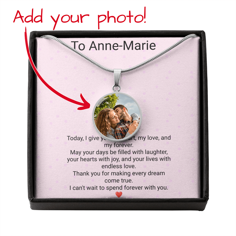Personalised Girlfriend Birthday Gift Circle Necklace with Photo & Engraving | Custom Keepsake Necklace