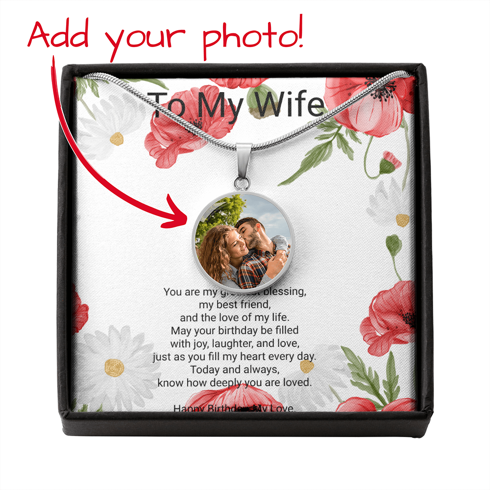 Personalised Wife Birthday Gift Circle Necklace with Photo & Engraving | Custom Keepsake Necklace
