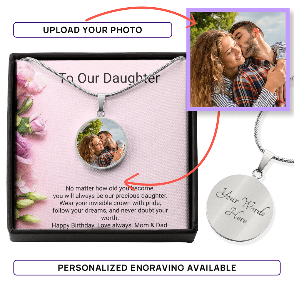 Daughter's Birthday Circle Necklace with Photo Upload | Personalised Keepsake Gift