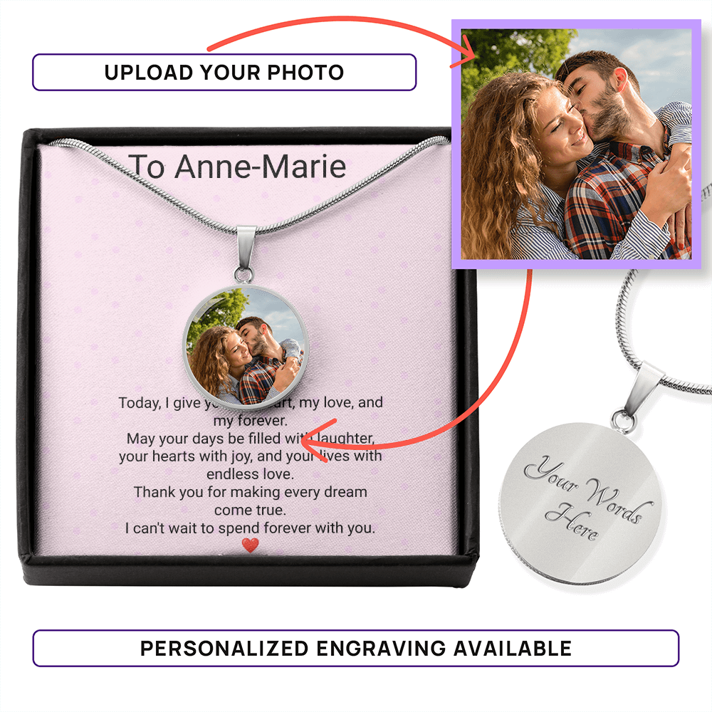 Personalised Girlfriend Birthday Gift Circle Necklace with Photo & Engraving | Custom Keepsake Necklace