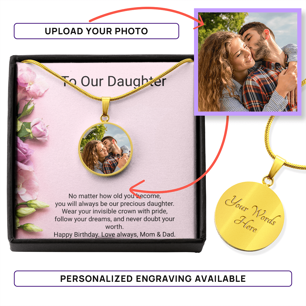 Daughter's Birthday Circle Necklace with Photo Upload | Personalised Keepsake Gift