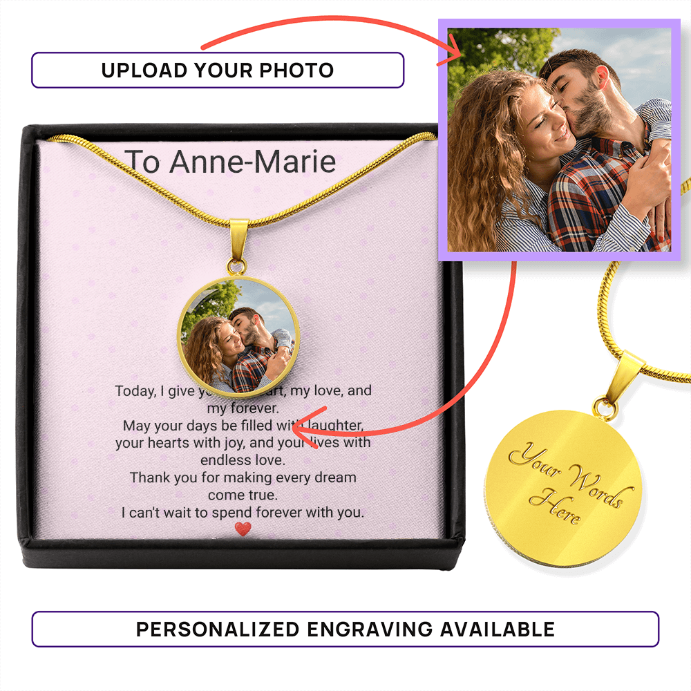 Personalised Girlfriend Birthday Gift Circle Necklace with Photo & Engraving | Custom Keepsake Necklace
