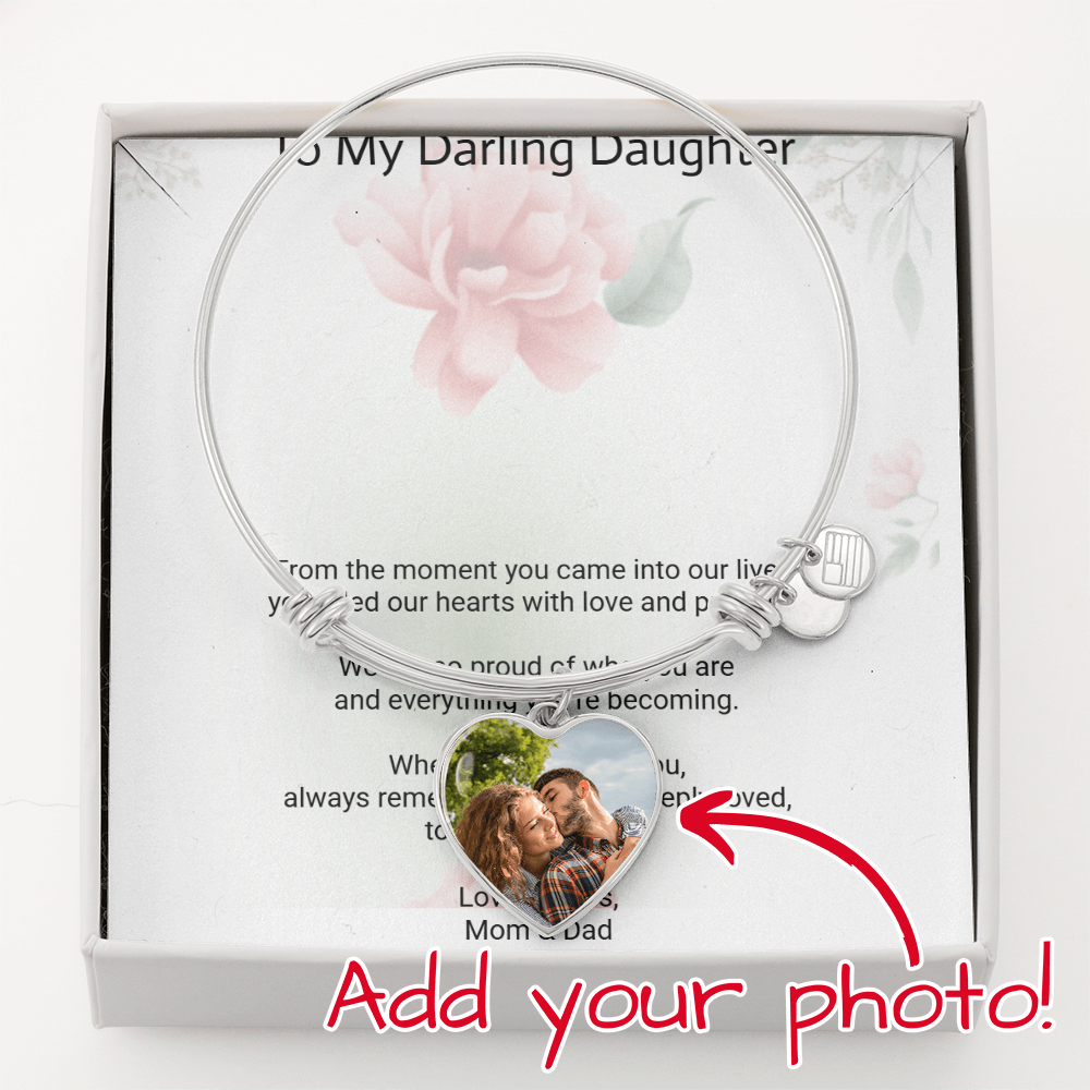 Daughters Gift Buyer Upload Luxury Heart Bangle – Elegant Love Bracelet