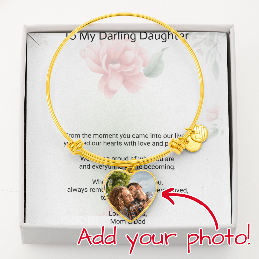 Daughters Gift Buyer Upload Luxury Heart Bangle – Elegant Love Bracelet