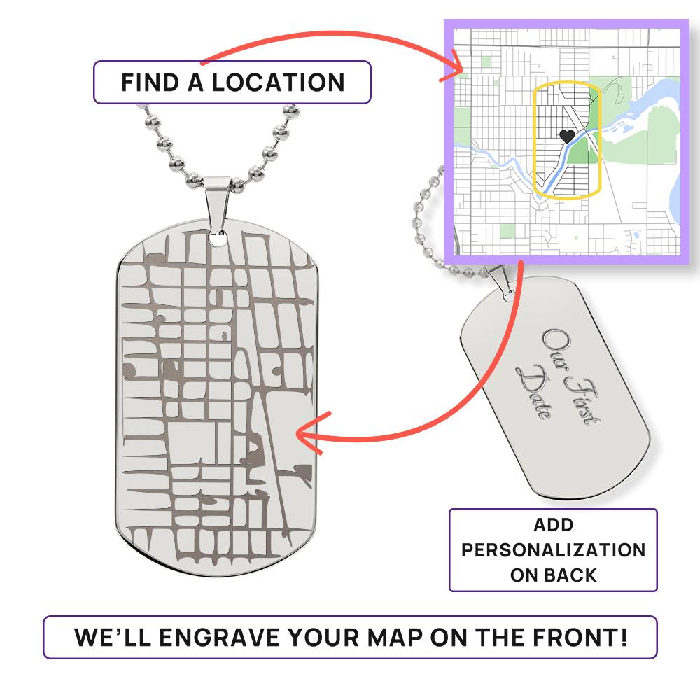Custom Engraved Map Dog Tag – Meaningful Gift for Him