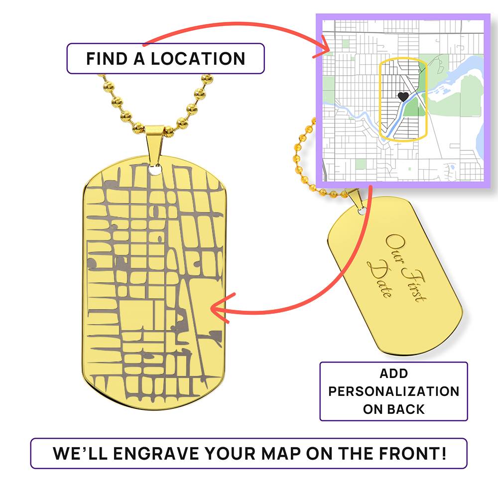 Custom Engraved Map Dog Tag – Meaningful Gift for Him