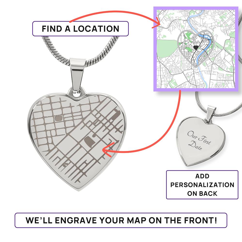 Custom Engraved Map Heart – Meaningful Gift for Her