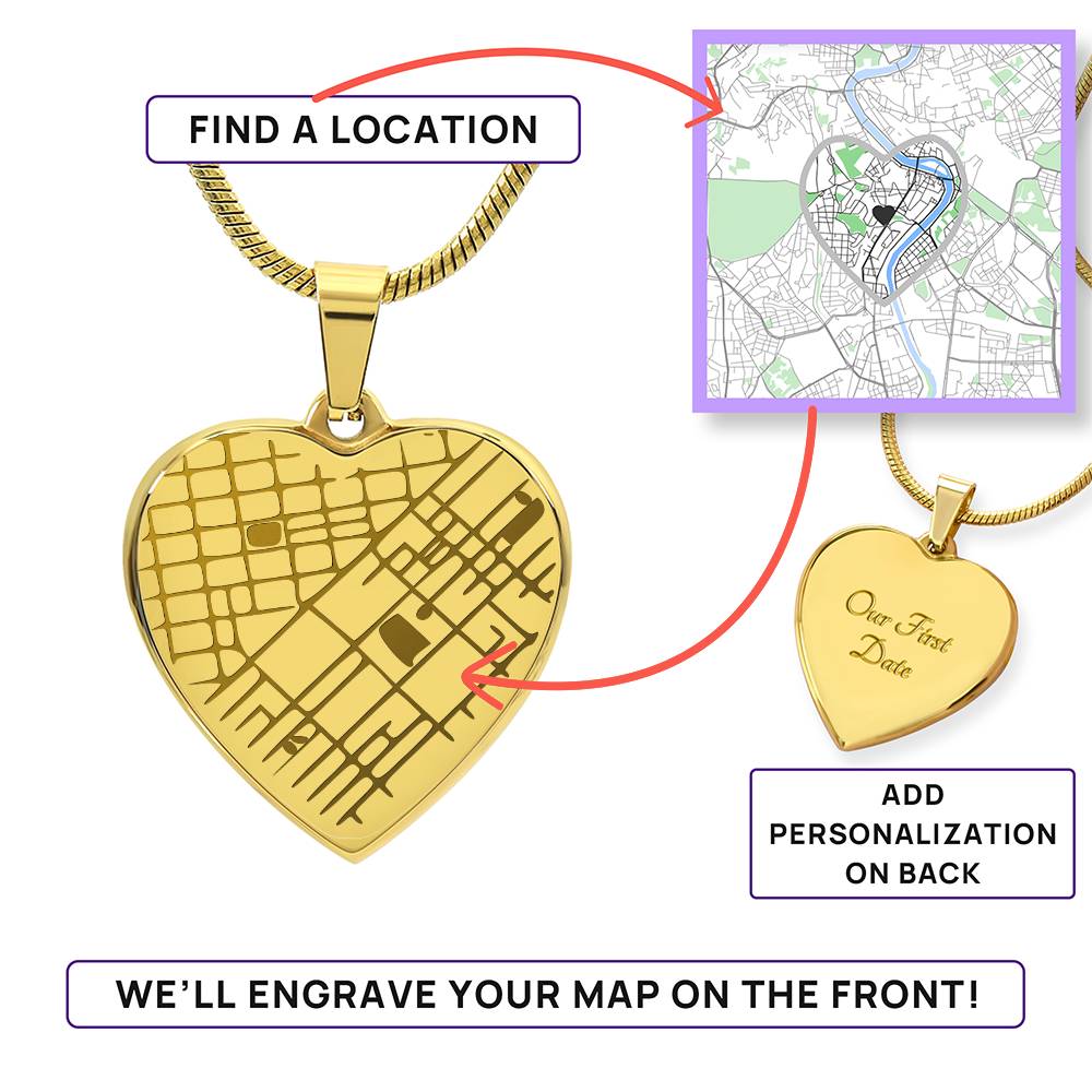 Custom Engraved Map Heart – Meaningful Gift for Her
